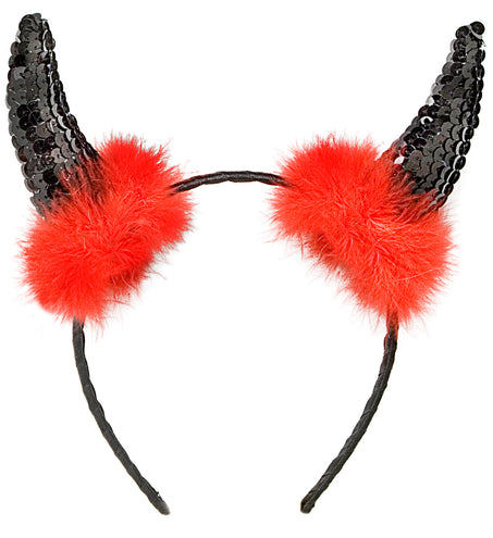 Widmann SRL Diadeem zwarte duivel hoorntjes met rode marabou