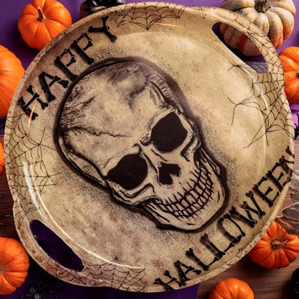 Widmann SRL Dienblad happy halloween schedel met handvaten 30 cm