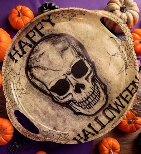 Widmann SRL Dienblad happy halloween schedel met handvaten 30 cm