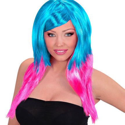 Widmann SRL Dip dye pruik blauw roze