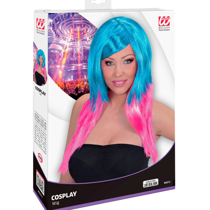 Widmann SRL Dip dye pruik blauw roze