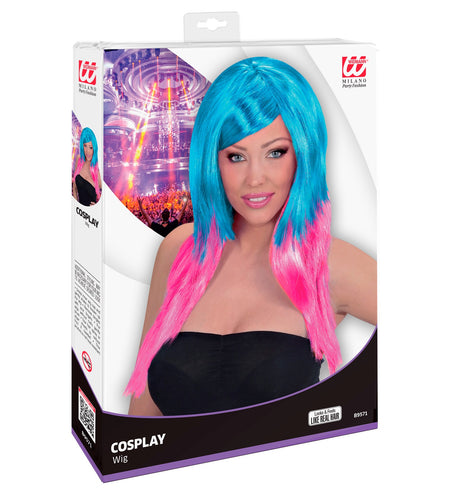 Widmann SRL Dip dye pruik blauw roze