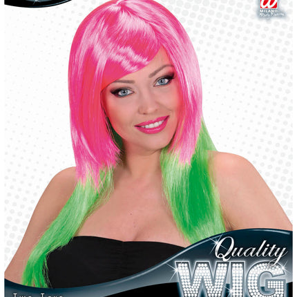 Widmann SRL Dip dye pruik roze groen