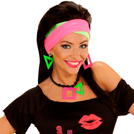 Widmann SRL Disco ketting met oorbellen neon