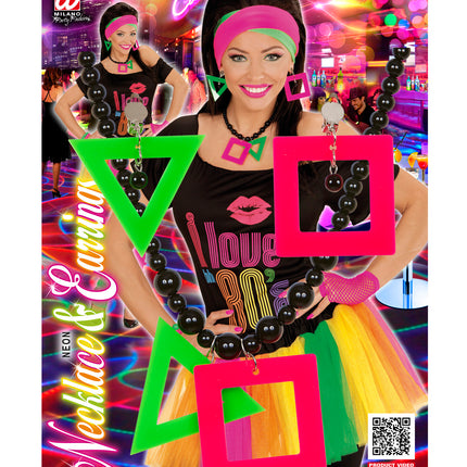 Widmann SRL Disco ketting met oorbellen neon