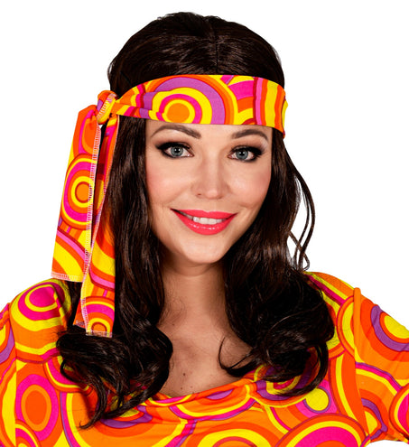 Widmann SRL Disco pruik hippie met hoofdband bruin