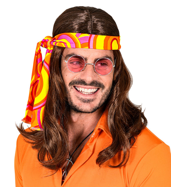 Widmann SRL Disco pruik hippie met hoofdband bruin