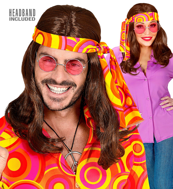 Widmann SRL Disco pruik hippie met hoofdband bruin