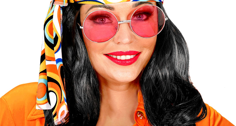 Widmann SRL Disco pruik hippie met hoofdband zwart