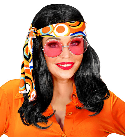 Widmann SRL Disco pruik hippie met hoofdband zwart