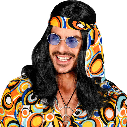 Widmann SRL Disco pruik hippie met hoofdband zwart