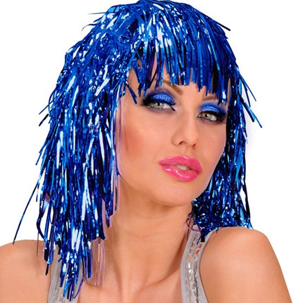 Widmann SRL Disco pruik lurex blauw