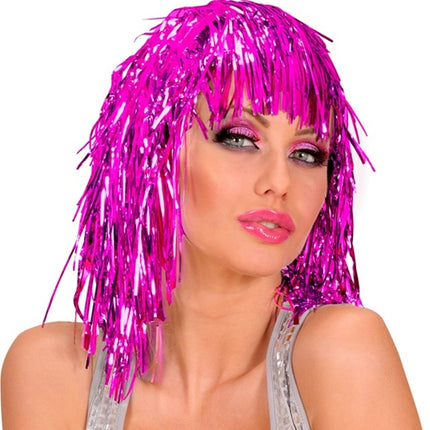 Widmann SRL Disco pruik lurex roze