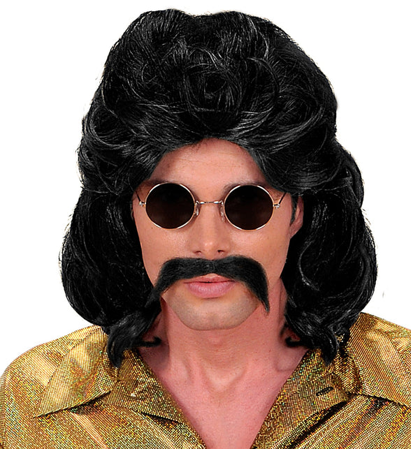 Widmann SRL Disco pruik seventies man zwart met snor
