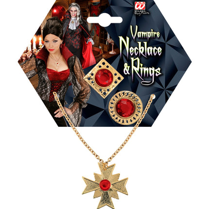 Widmann SRL Dracula ketting met ringen Robijn