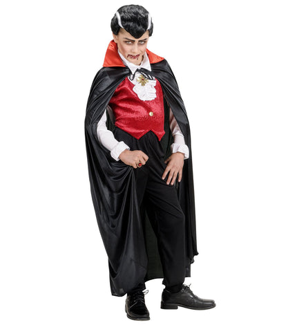 Widmann SRL Dracula vampier cape zwart met rode kraag kind