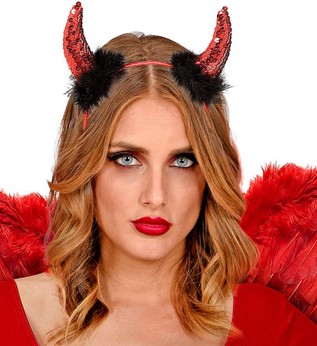 Widmann SRL Duivel hoorntje metallic marabou rood