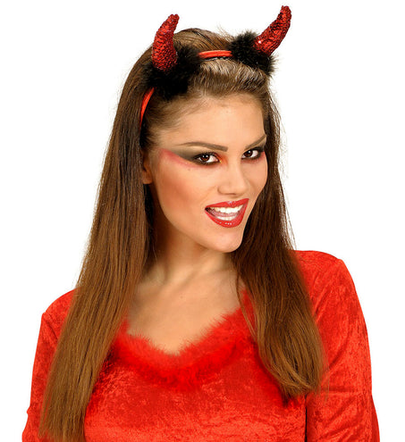 Widmann SRL Duivel hoorntje metallic marabou rood