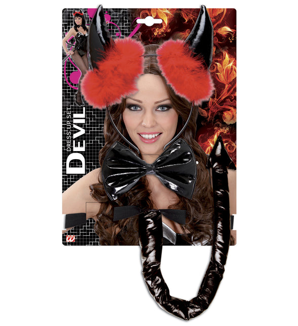 Widmann SRL Duivel verkleed set zwart met marabou