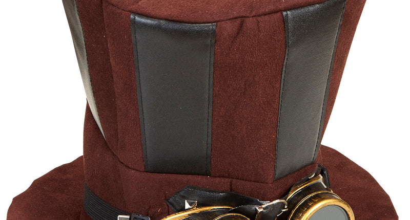 Widmann SRL Extra hoge hoed steampunk bruin met stofbril