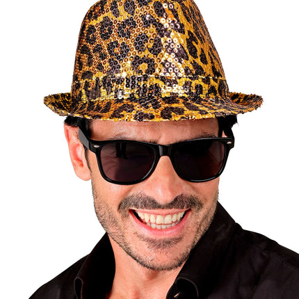 Widmann SRL Fedora pailletten hoed luipaard print