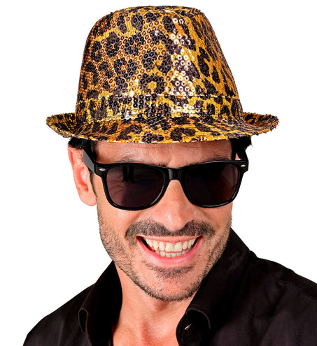 Widmann SRL Fedora pailletten hoed luipaard print