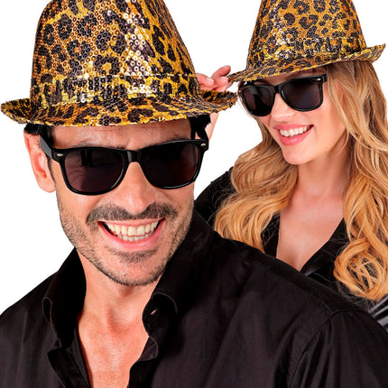 Widmann SRL Fedora pailletten hoed luipaard print