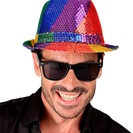 Widmann SRL Fedora pailletten regenboog hoed