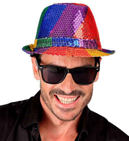 Widmann SRL Fedora pailletten regenboog hoed