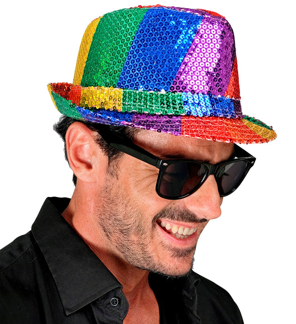 Widmann SRL Fedora pailletten regenboog hoed