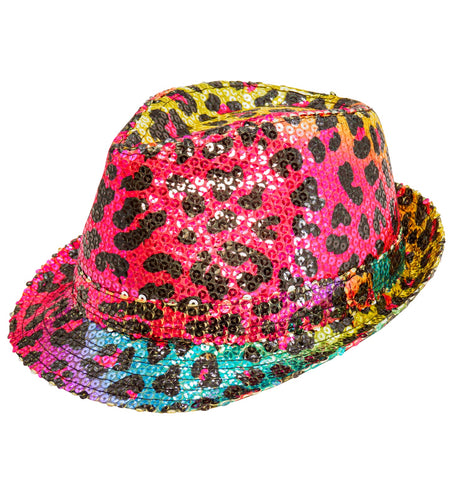 Widmann SRL Fedora pailletten regenboog luipaard hoed