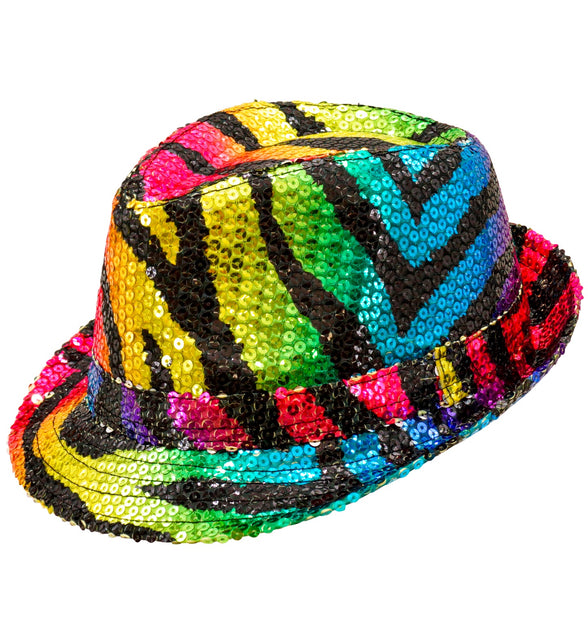 Widmann SRL Fedora pailletten regenboog tijger hoed