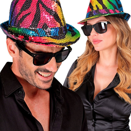 Widmann SRL Fedora pailletten regenboog tijger hoed
