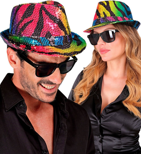 Widmann SRL Fedora pailletten regenboog tijger hoed
