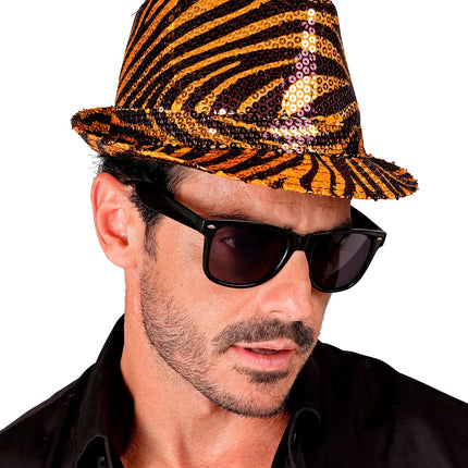 Widmann SRL Fedora pailletten tijger print hoed