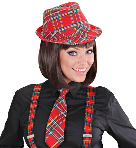 Widmann SRL Fedora Rood Met Tartan Print