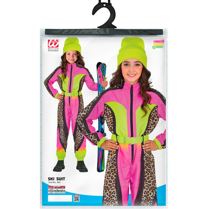 Widmann SRL Fout ski pak snowboarder luipaard roze/geel kind