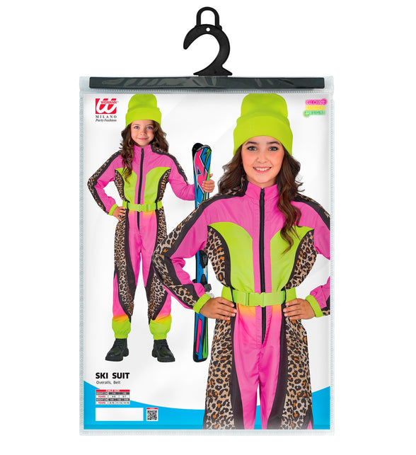 Widmann SRL Fout ski pak snowboarder luipaard roze/geel kind