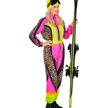 Widmann SRL Fout Ski Pak Snowboarder Luipaard Roze/Geel - Retro Skipak | Jaren 80 Foute Kleding