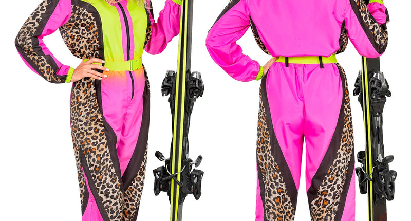 Widmann SRL Fout ski pak snowboarder luipaard roze/geel volwassenen