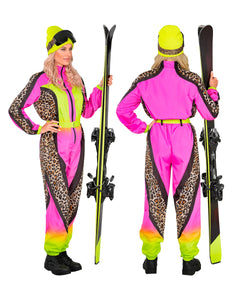 Widmann SRL Fout ski pak snowboarder luipaard roze/geel volwassenen