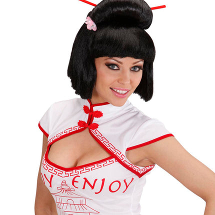 Widmann SRL Geisha pruik bloem met stokjes