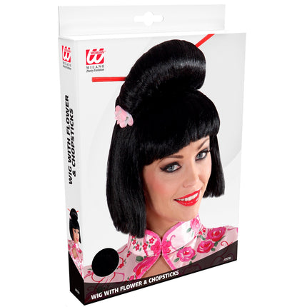 Widmann SRL Geisha pruik bloem met stokjes