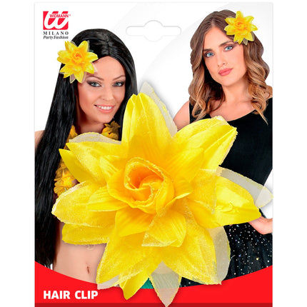 Widmann SRL Gele bloemen haarclip met glitters