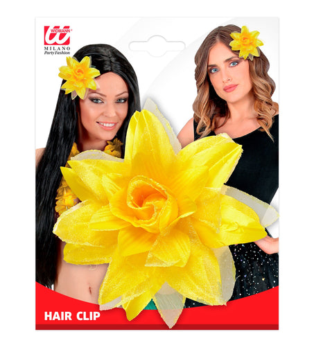 Widmann SRL Gele bloemen haarclip met glitters
