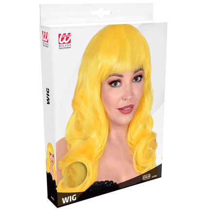 Widmann SRL Gele pruik met pony en lang krullend haar