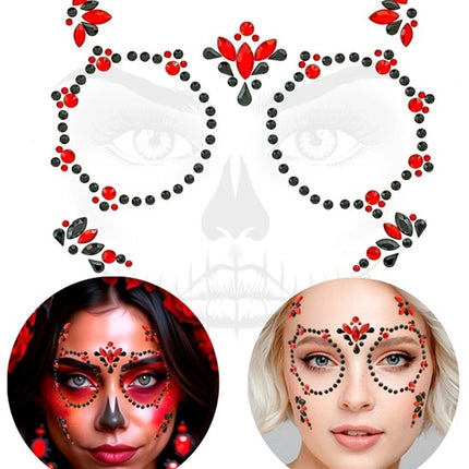 Widmann SRL Gezichtsdecoratie dag van de doden rood/zwart Maud