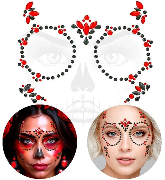 Widmann SRL Gezichtsdecoratie dag van de doden rood/zwart Maud