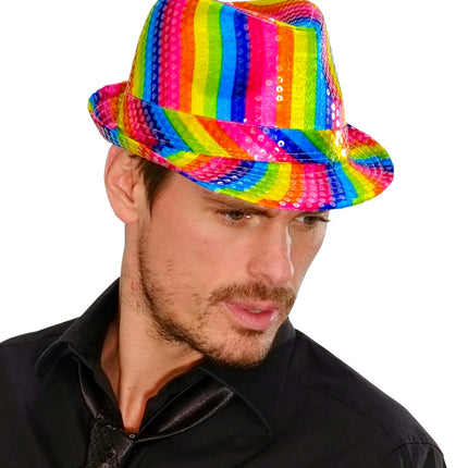 Widmann SRL Gleufhoedje pailletten regenboog