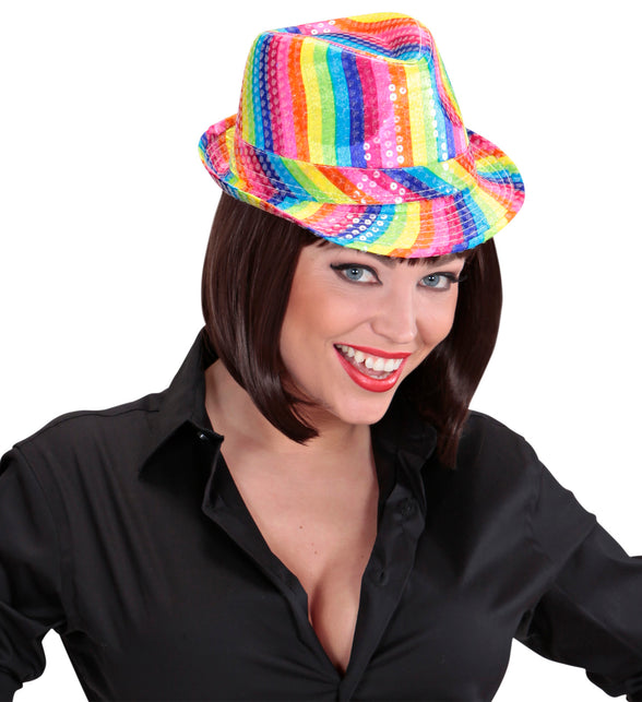 Widmann SRL Gleufhoedje pailletten regenboog